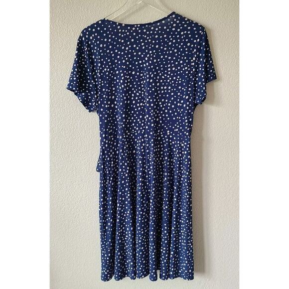 Wrap Polka Dot Short Woman Dress XXL NEW 90s Retro Stretch Blue‎ White Career - Picture 6 of 12